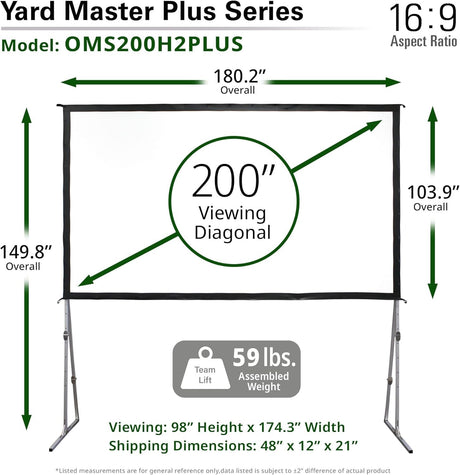 Elite Screens OMS200H2PLUS Yard Master Plus Series 16:9 Projection Screen (200")