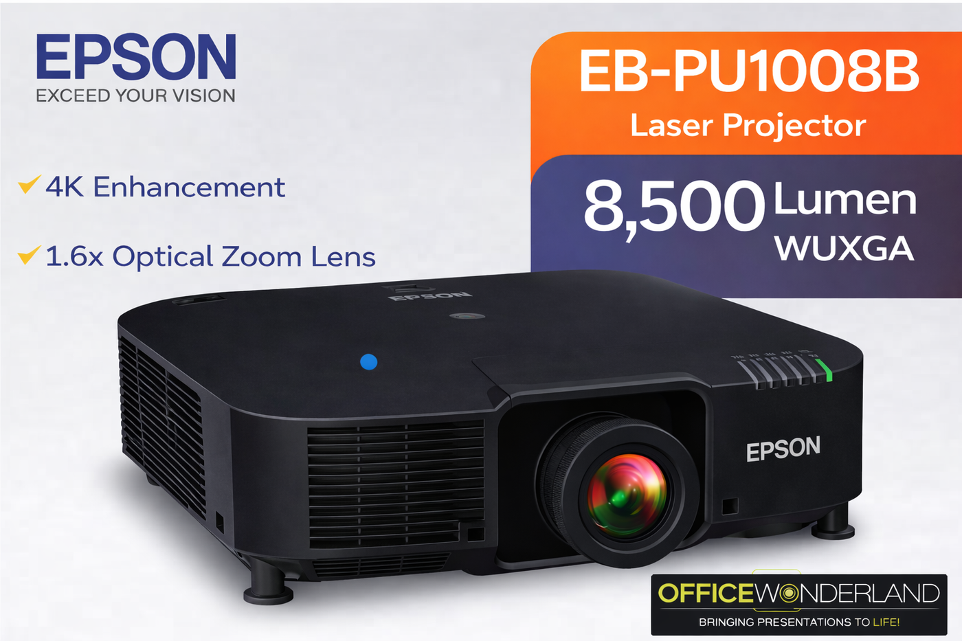 Epson EB-PU1008B V11HA33820 LCD WUXGA Laser Projector 8500 Lumens 4K (Black) Lens Not Included