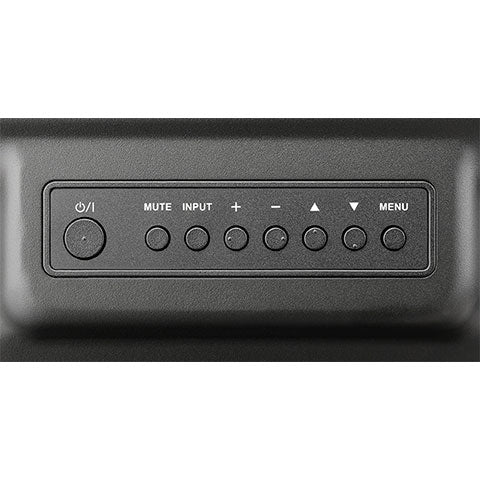 Close-up of Sharp PN-MK552 55-inch commercial display control buttons including power, input, volume, and menu navigation