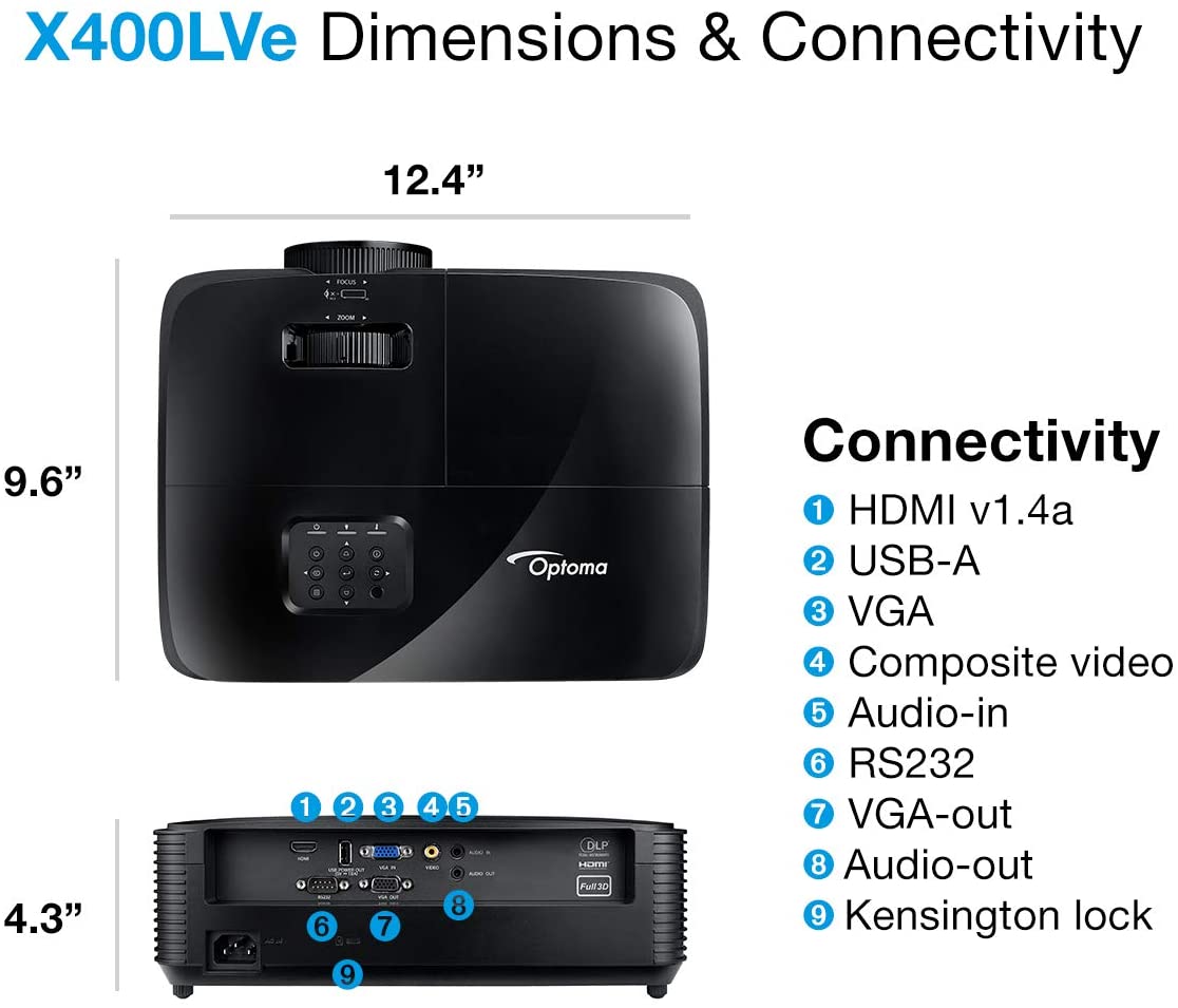 Optoma X400LVe XGA DLP Conference Room Projector input output
