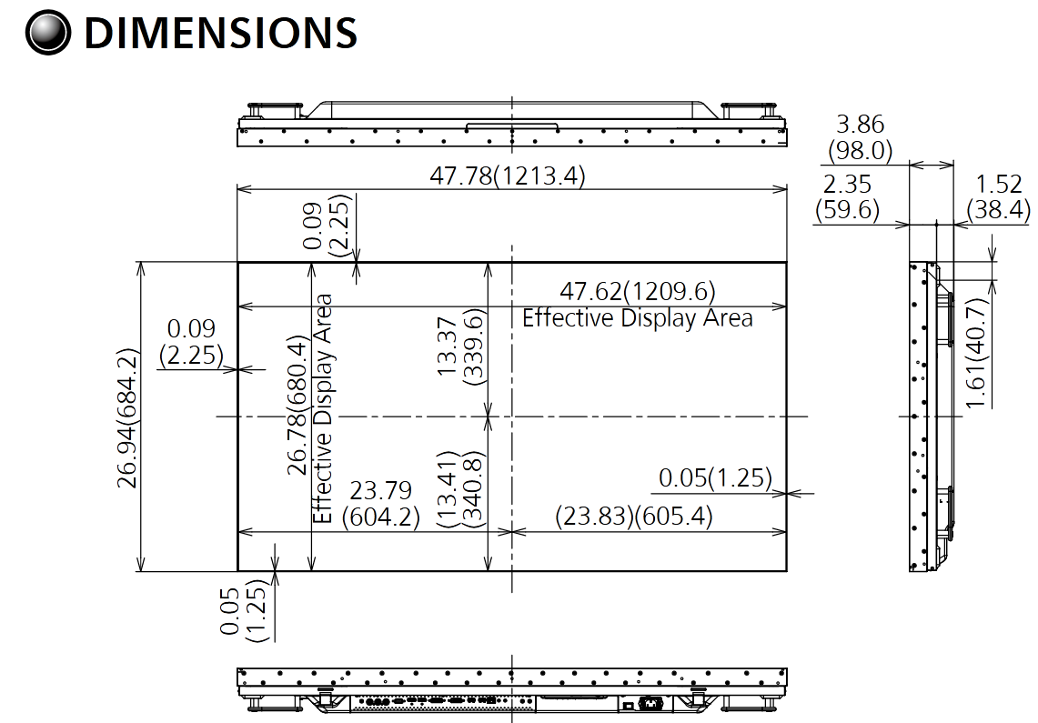 Panasonic TH-55LFV9U 55 inch Class 4K Video Wall Display front bezel dimension