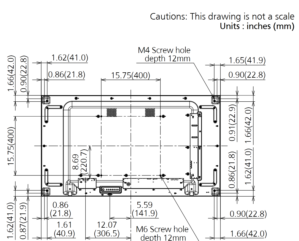 Panasonic TH-55LFV9U 55 inch Class 4K Video Wall Display rear bezel dimension