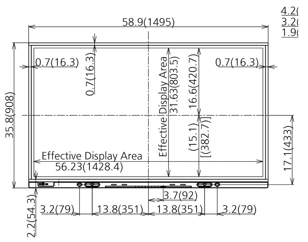 Panasonic TH-65BQ1W 65 inch Class 4K UHD Touch Screen LCD Display front bezel dimension