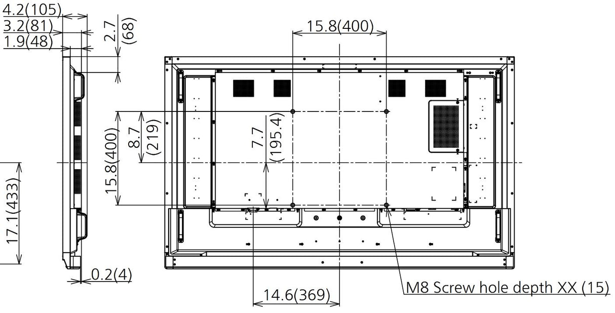 Panasonic TH-65BQ1W 65 inch Class 4K UHD Touch Screen LCD Display rear dimension
