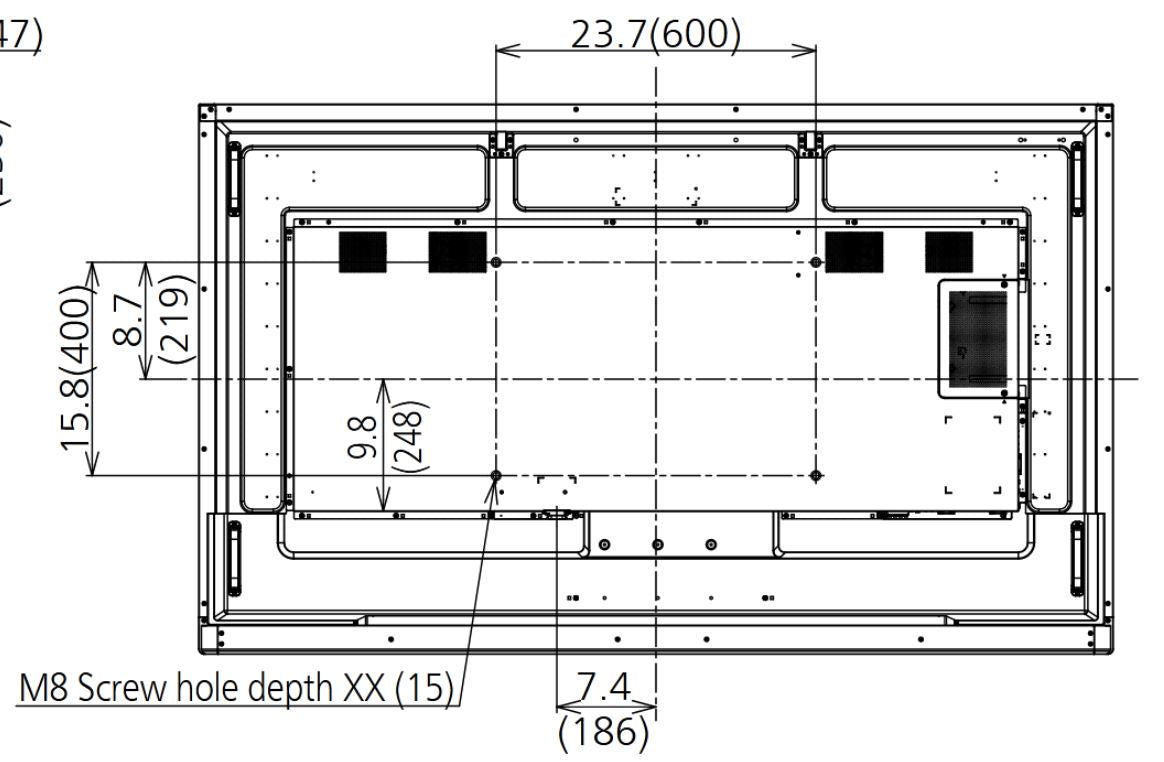 Panasonic TH-75BQ1W 75 inch Class 4K UHD Touch Screen LCD Display rear dimensions