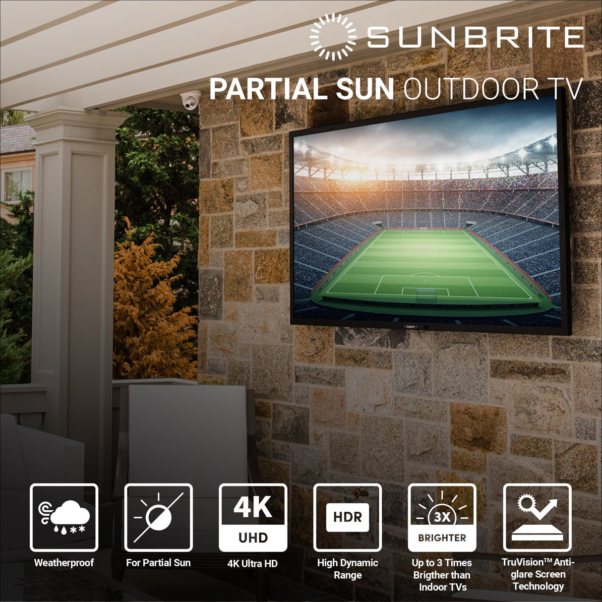 Sunbrite Signature 2 SB-S2-43-4K-BL 43 inch LED HDR 4K Outdoor TV - Partial Sun 1