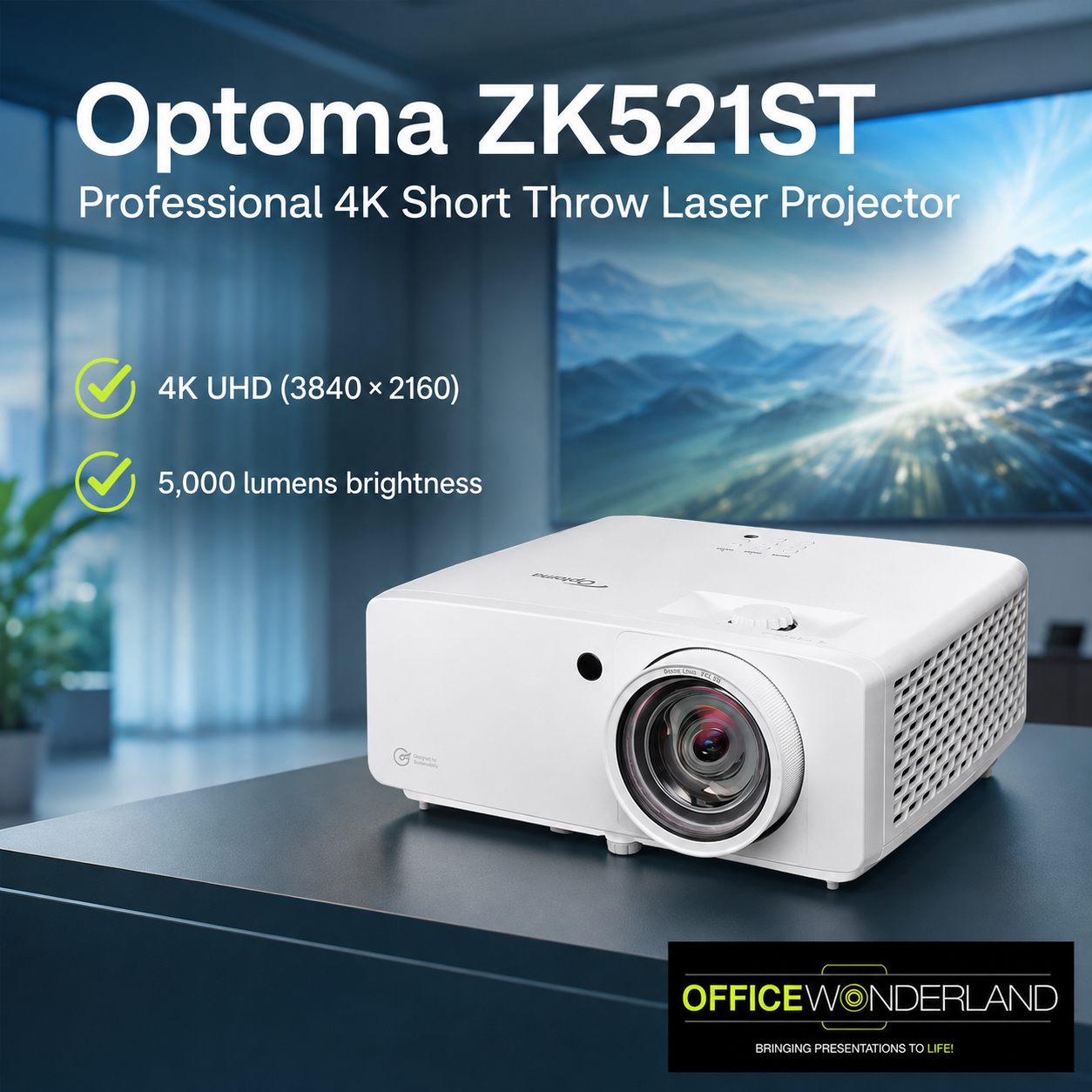 Optoma ZK521ST Professional 4K Short Throw Laser Projector | 5,300 Lumens