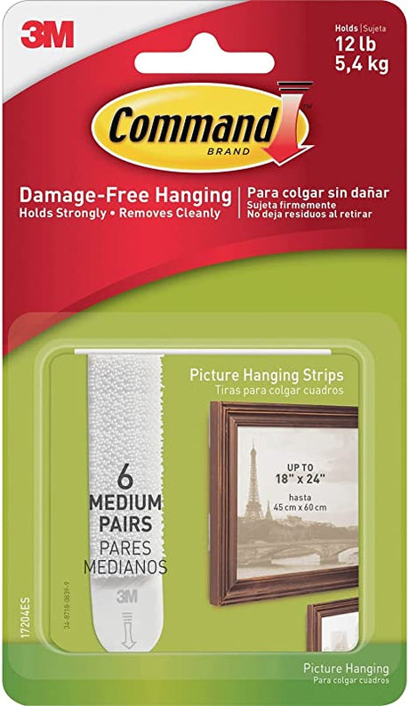 3M Command 17204Es Hanging Strips,Med. Picture,Holds 3Lbs,6 Set Pk, We