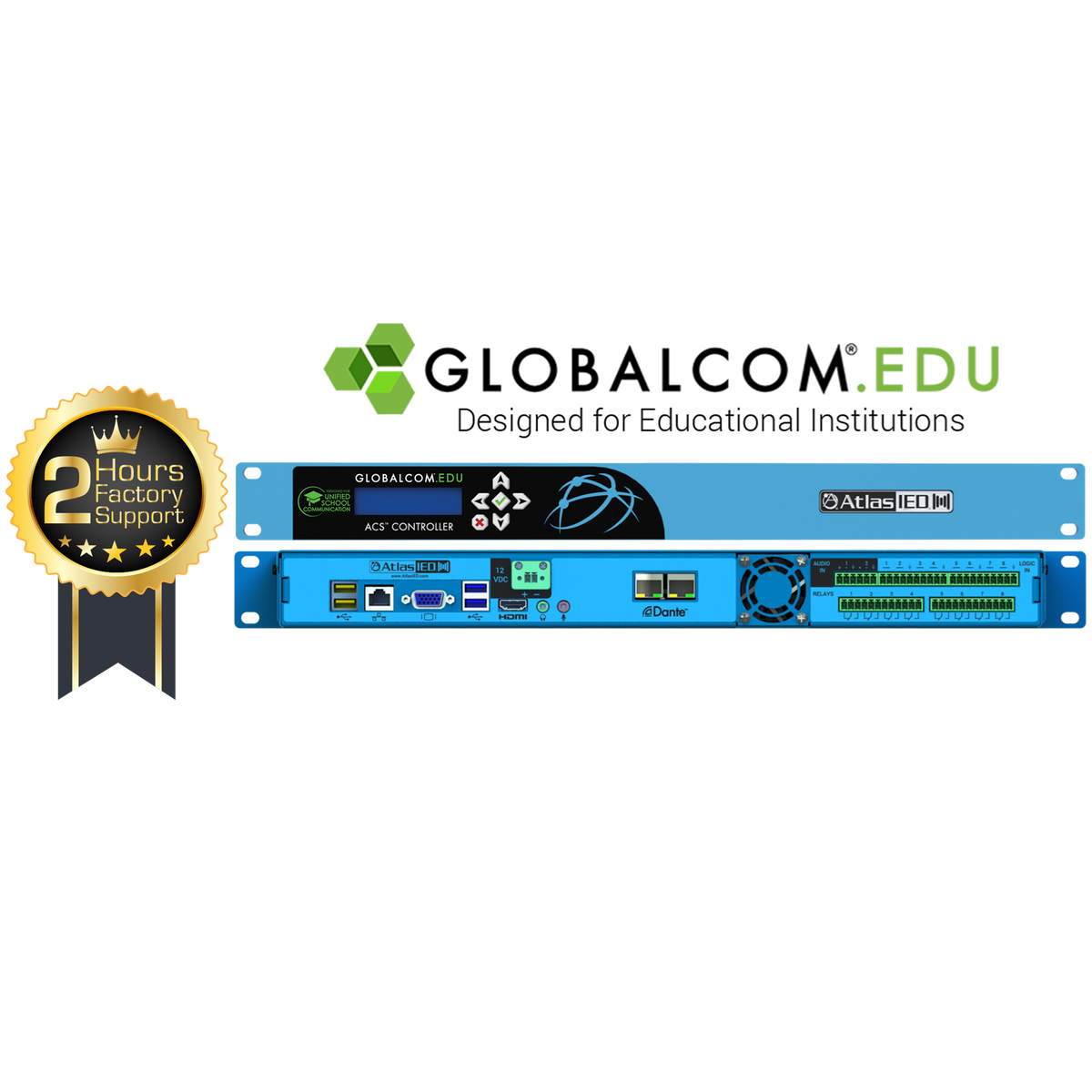 Atlas Sound GLOBALCOM®.EDU IP108-EDU-D-CS Announcement Control System with 8 Dante™ Message Channels