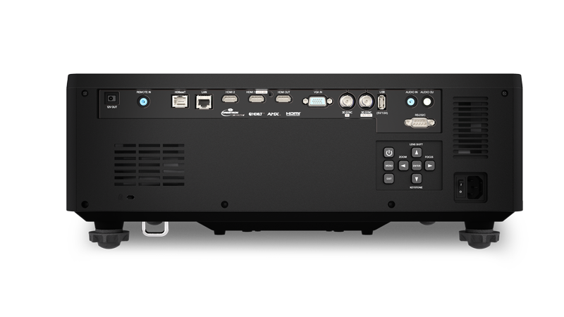 CHRISTIE DWU760-iS 7,150 Lumens WUXGA 1DLP Laser Projector view of back with control panel inputs outputs and ports