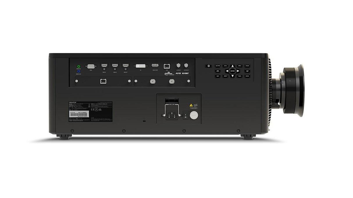 Christie 4K10-HS 10,000 lumen 4K 1DLP Laser Projector view of side shown with ports inputs and outputs