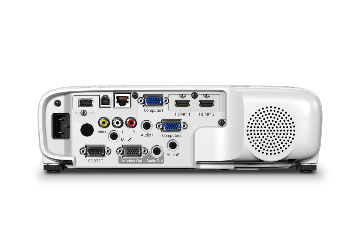 Back view of a Epson Powerlite 994F projector with multiple ports on a white background