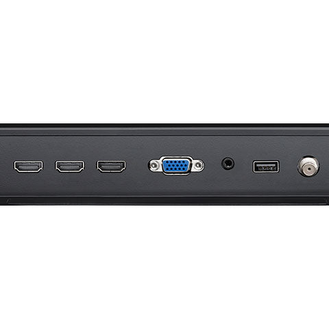 NEC E558 55in 4K Commercial TV with Integrated ATSC-NTSC Tuner view of inputs outputs and ports