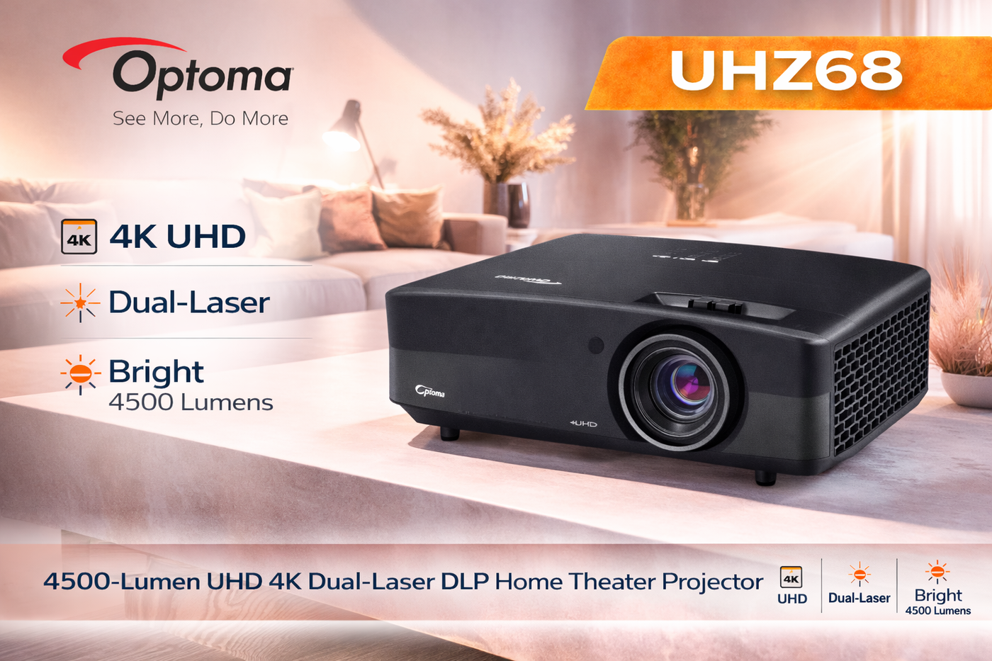 Optoma Technology UHZ68 4500-Lumen UHD 4K Dual-Laser DLP Home Theater Projector