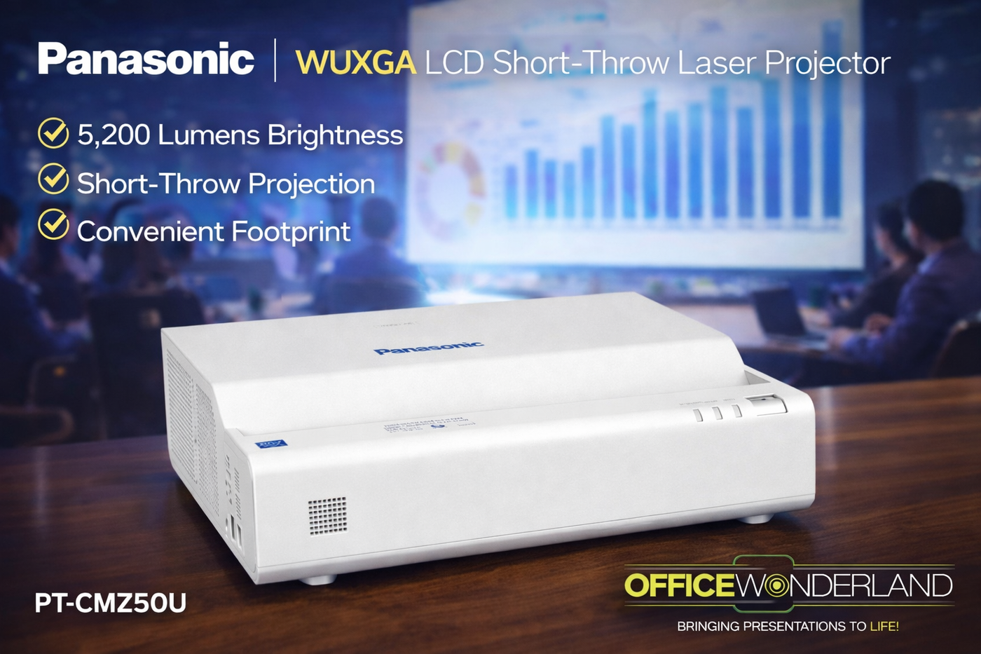Panasonic PT-CMZ50U WUXGA LCD Short-Throw Laser Projector (White)