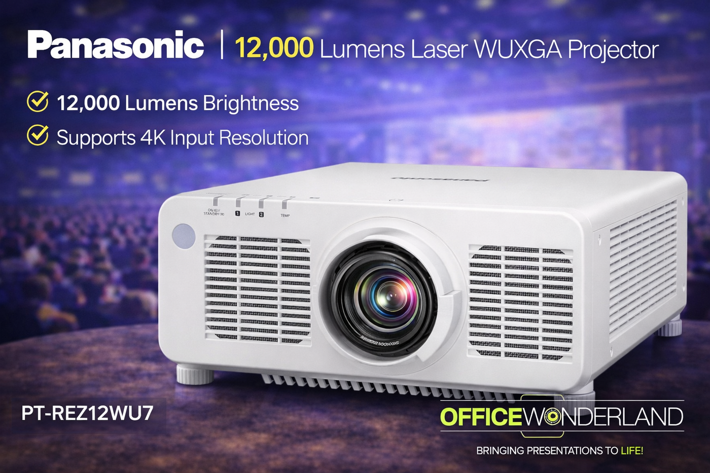 Panasonic PT-REZ12WU7 12,000 Lumens, Laser, WUXGA Resolution (1,920 x 1,200), DLP Projector, Filter-Free, White