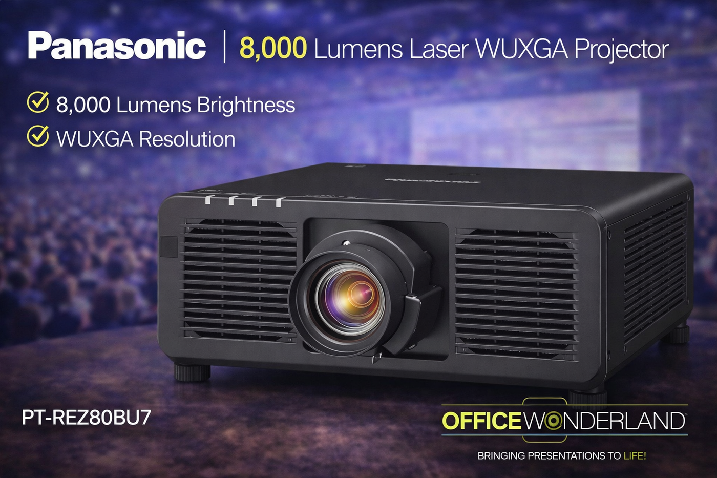 Panasonic PT-REZ80BU7 8,000 Lumens, Laser, WUXGA Resolution (1,920 x 1,200), DLP Projector, Filter-Free, Black