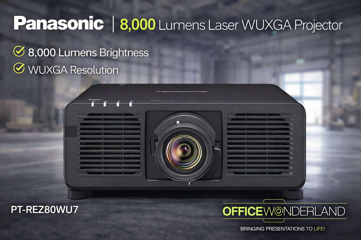 Panasonic PT-REZ80WU7 8,000 Lumens, Laser, WUXGA Resolution (1,920 x 1,200), DLP Projector, Filter-Free, Lens Not Included, White