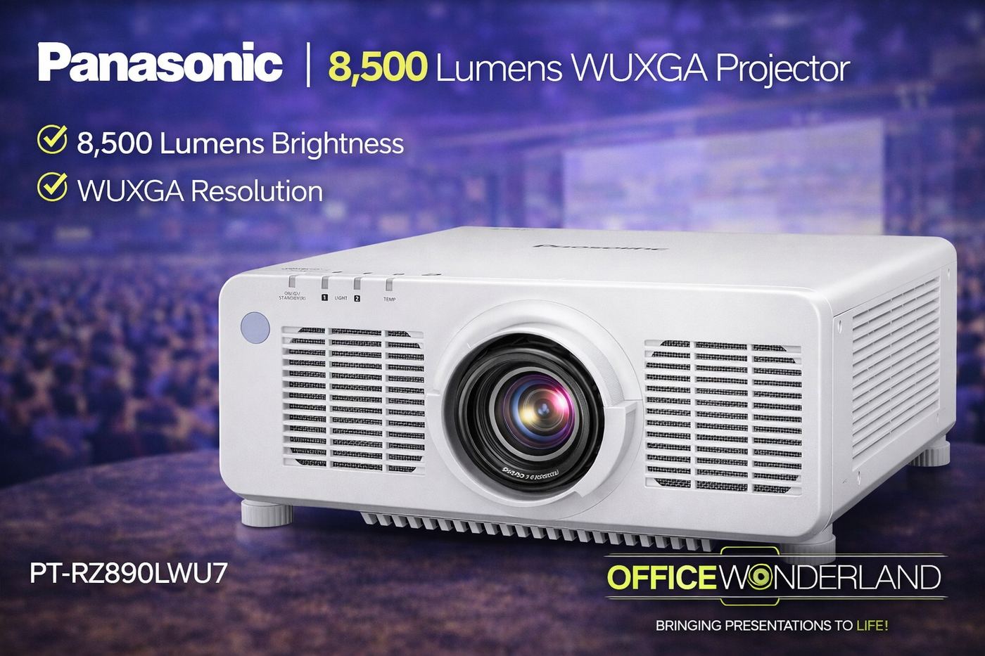 Panasonic PT-RZ890LWU7 8,500 Lumens, WUXGA Resolution (1,920 x 1,200), Laser, 4K Signal Input, DLP Projector, No Filter, No lens, White