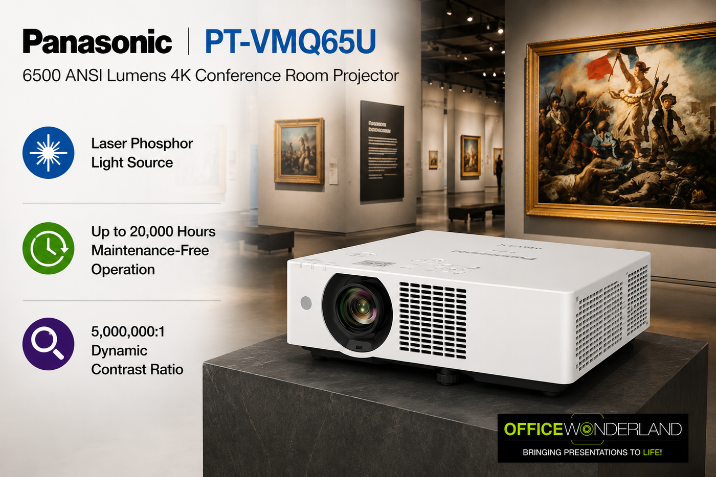 Panasonic PT-VMQ65U 6500 ANSI Lumens 4K Conference Room Projector