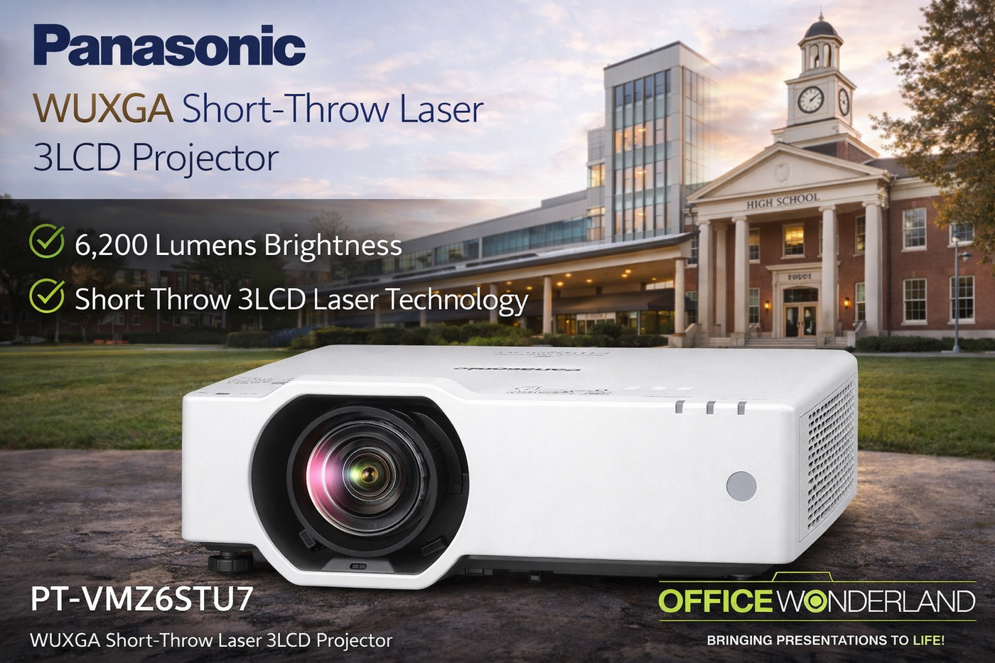 Panasonic PT-VMZ6STU7 WUXGA Short-Throw Laser 3LCD Projector (White)