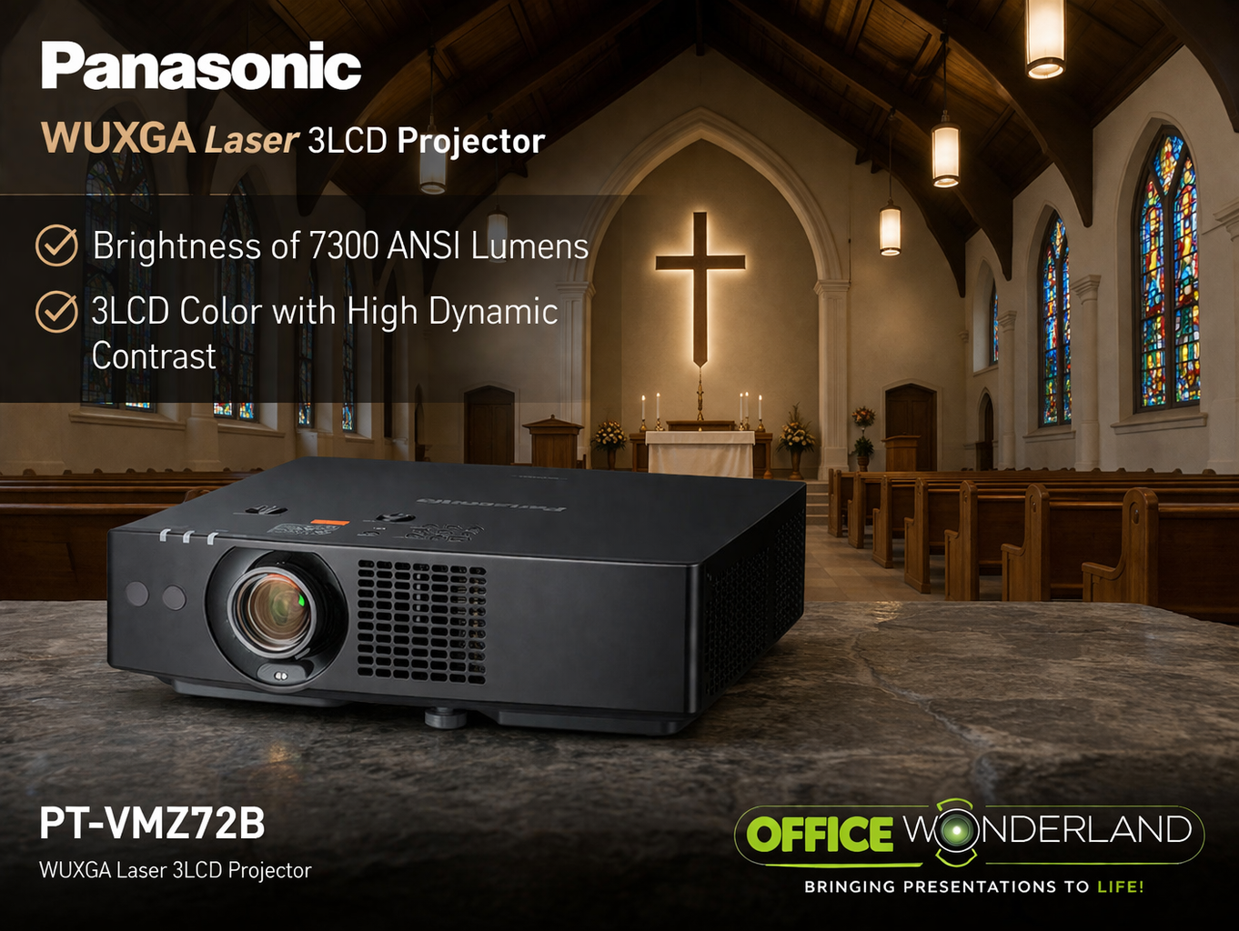 Panasonic PTVMZ72BU7 WUXGA Laser 3LCD Projector (Black)