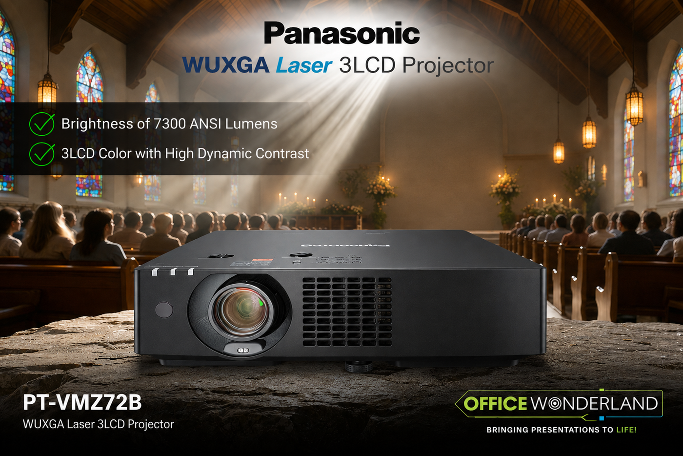 Panasonic PTVMZ72BU7 WUXGA Laser 3LCD Projector (Black)
