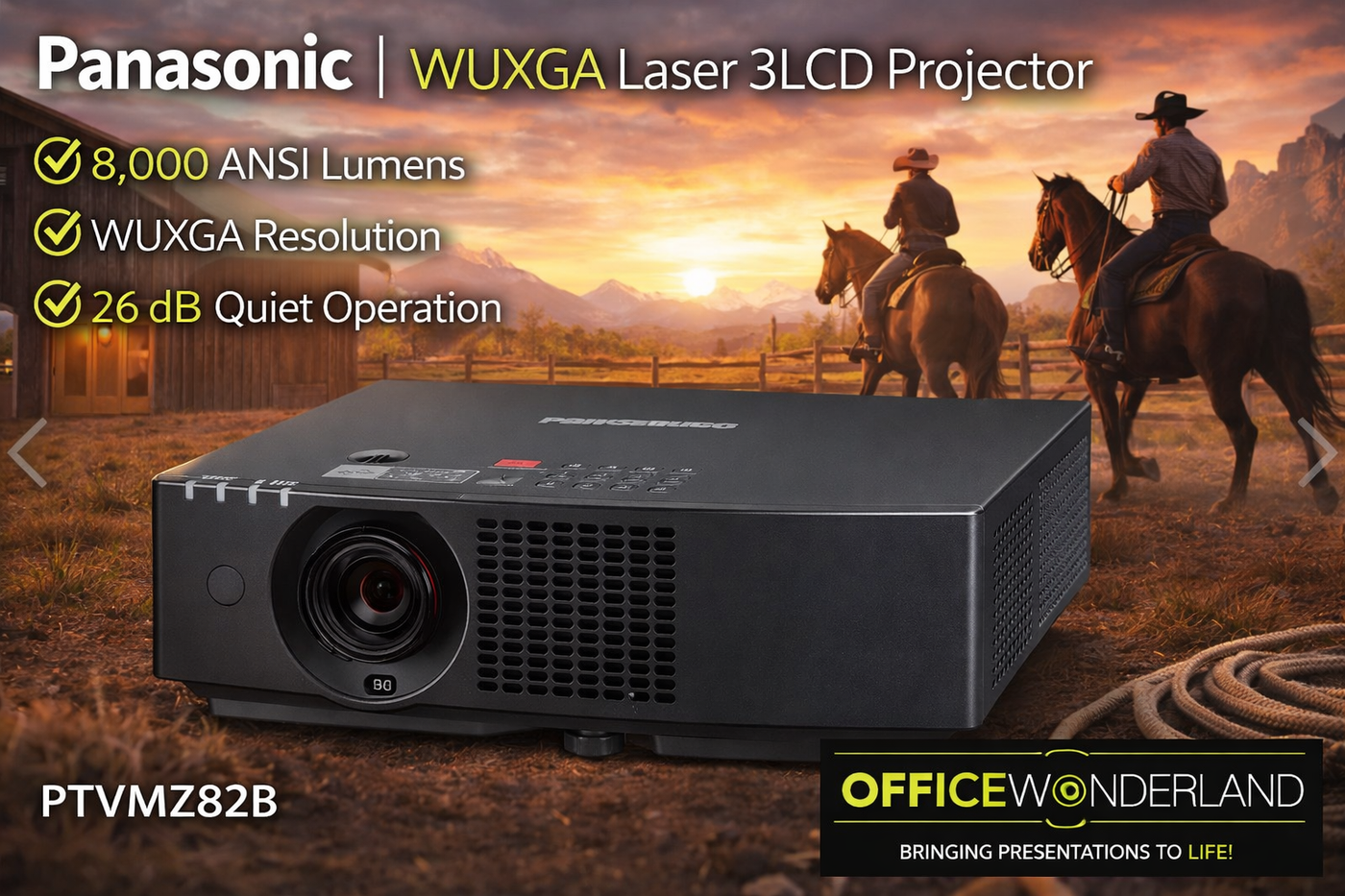 Panasonic PTVMZ82BU7 WUXGA Laser 3LCD Projector (Black)