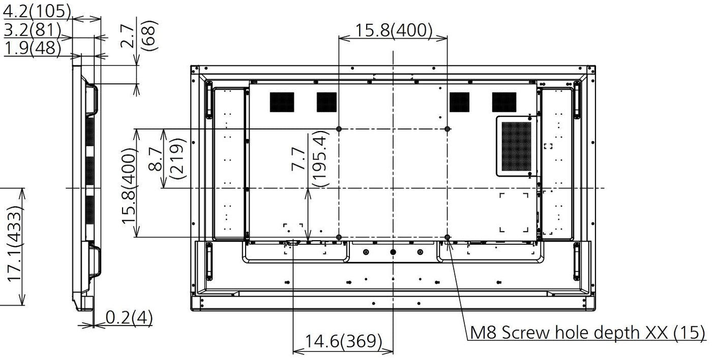 Panasonic TH-65BQ1W 65 inch Class 4K UHD Touch Screen LCD Display rear dimension