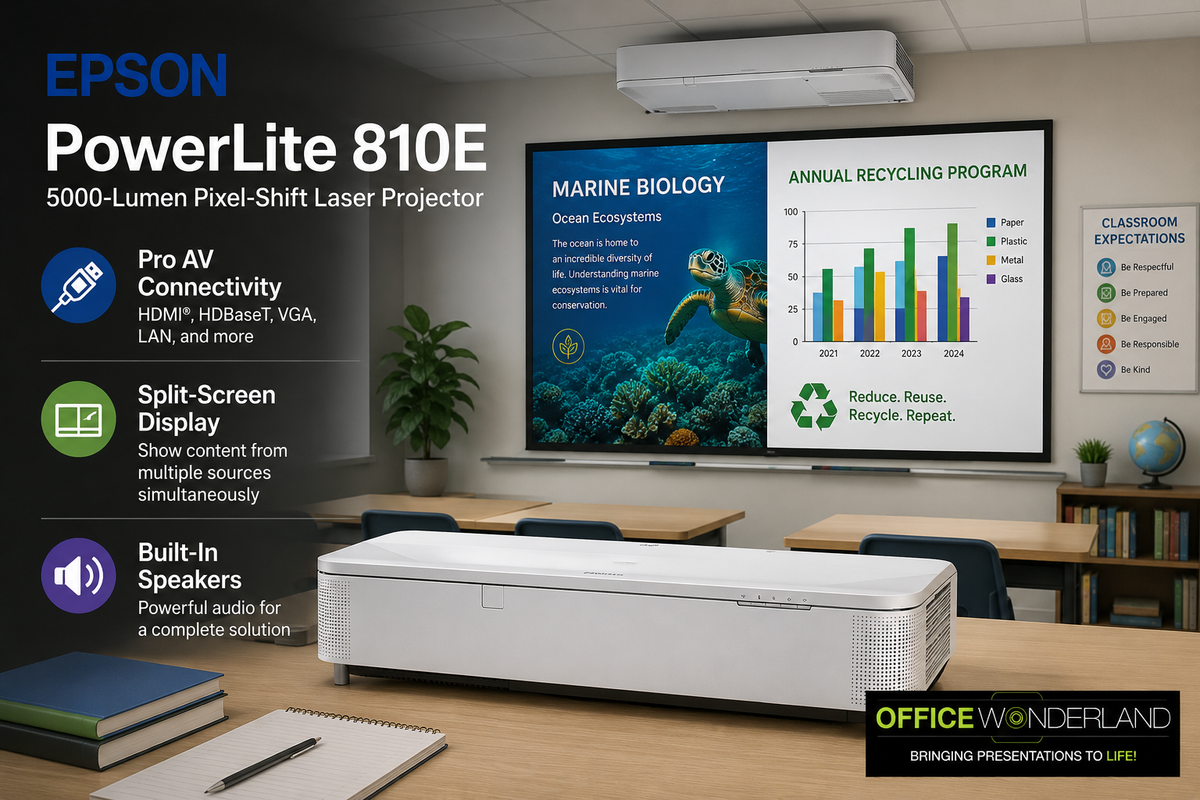 Epson PowerLite 810E 5000-Lumen Pixel-Shift 4K Extreme Short-Throw Laser Projector Bundle with Mobile Cart (White)