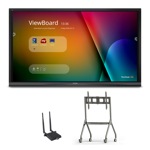 ViewSonic IFP6550-E2 65 ViewBoard® 4K Ultra HD Interactive Flat Panel, Wireless Adapter, and Trolley Cart Bundle