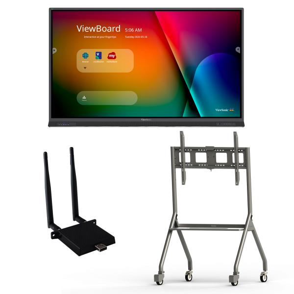 ViewSonic IFP7552-E4 ViewBoard Bundle with 75in ViewBoard IFP7552 4K Interactive Flat Panel_ a LB-WIFI-001 wireless AC Adapter_ and a VB-STND-005 Mobile Trolley Cart