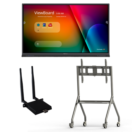 ViewSonic IFP7552-E4 ViewBoard Bundle with 75in ViewBoard IFP7552 4K Interactive Flat Panel_ a LB-WIFI-001 wireless AC Adapter_ and a VB-STND-005 Mobile Trolley Cart