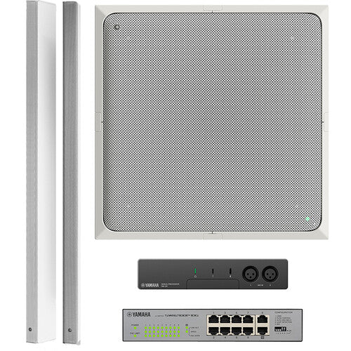 Yamaha ADECIA Ceiling Microphone Bundle with Speakers & Switch for AudioVideoconferencing (White Mic, White Speakers)