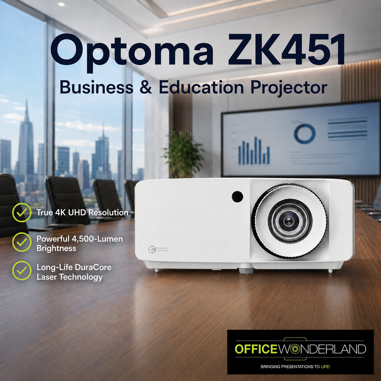Optoma ZK451 4K UHD DuraCore Laser Business & Education Projector